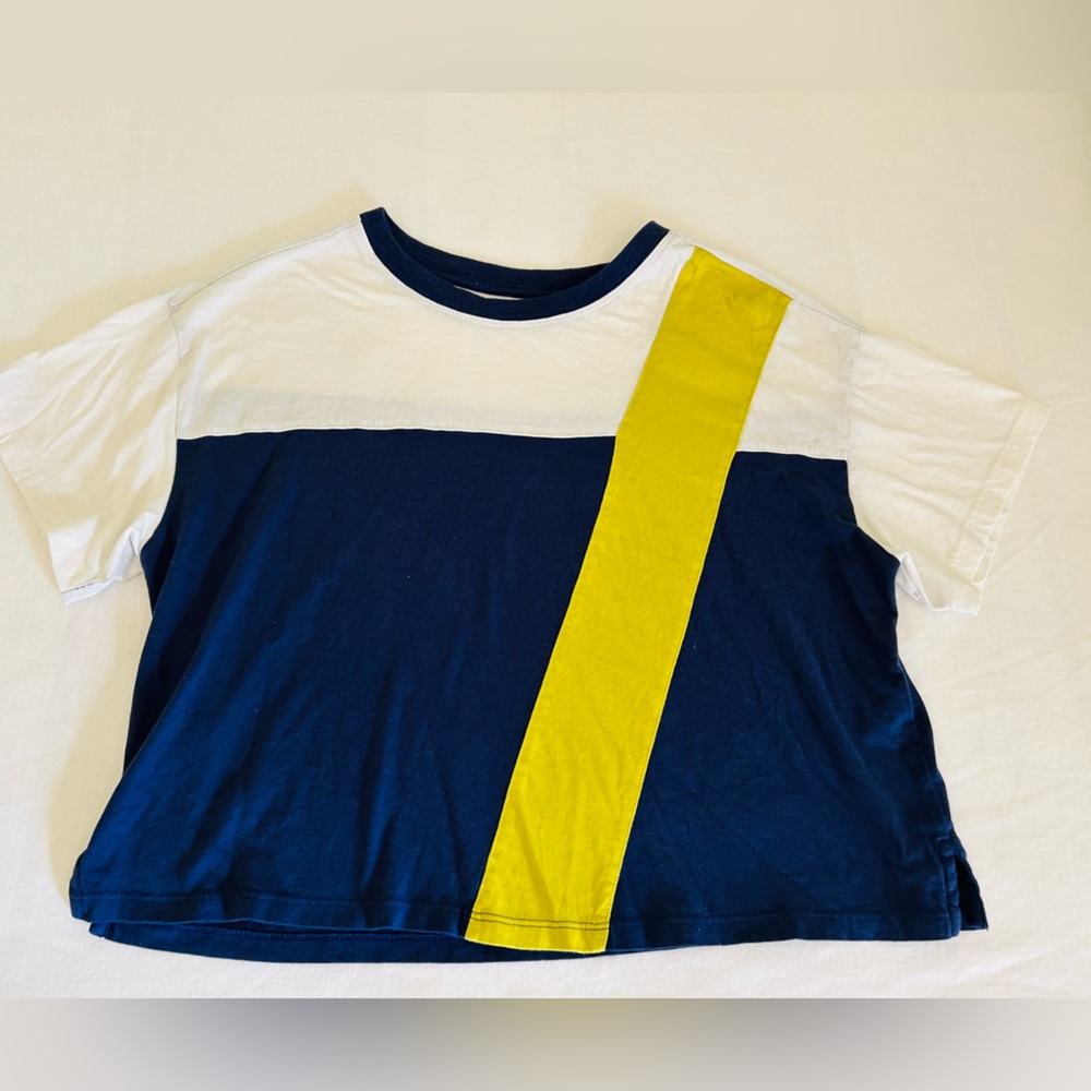 Maeve Anthropologie Colorblock Navy & White Tee with Yellow Accent XS